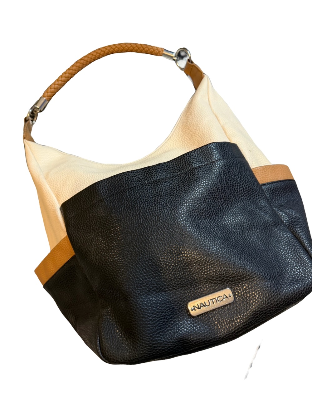 Nautica Black, Cream & Tan Two-Tone Pebbled Hobo Bag